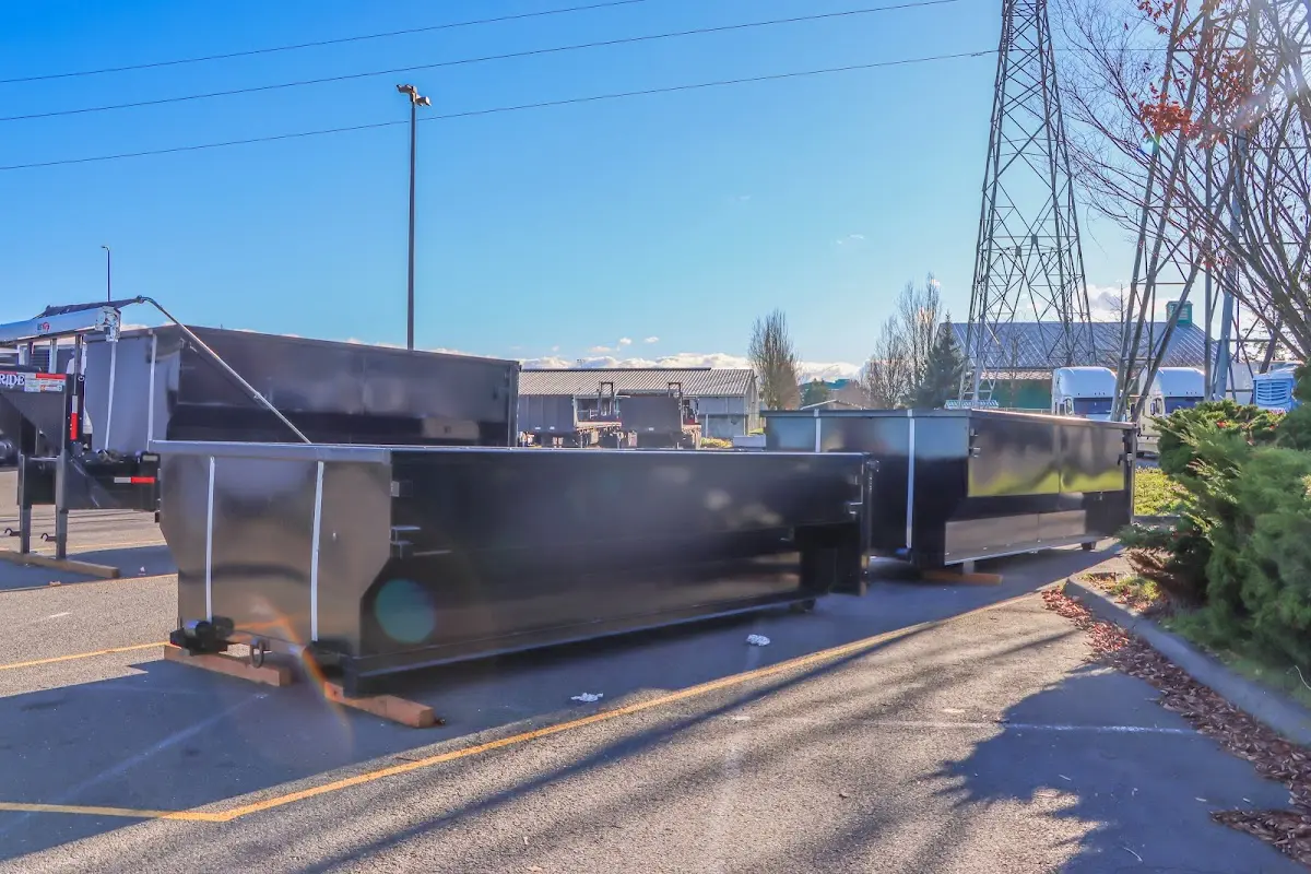 Roll-off dumpster ready for waste disposal at job site for Construction Dumpster Rental in North Alamo